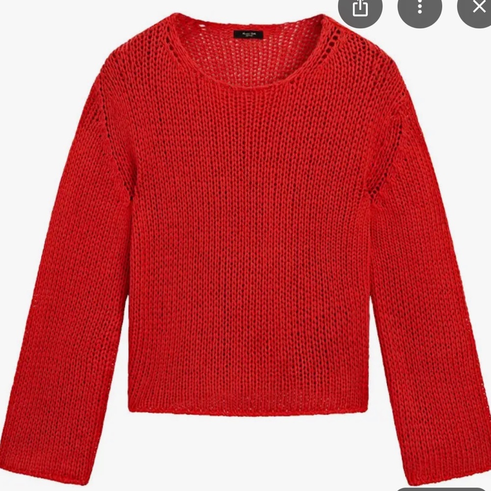 Massimo Dutti Red Classic Crew Neck Open Knit Sweater
